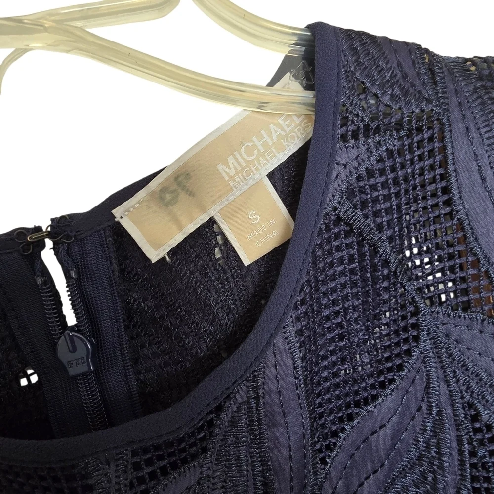 Michael Kors Navy Leaf Pattern Mini Dress
